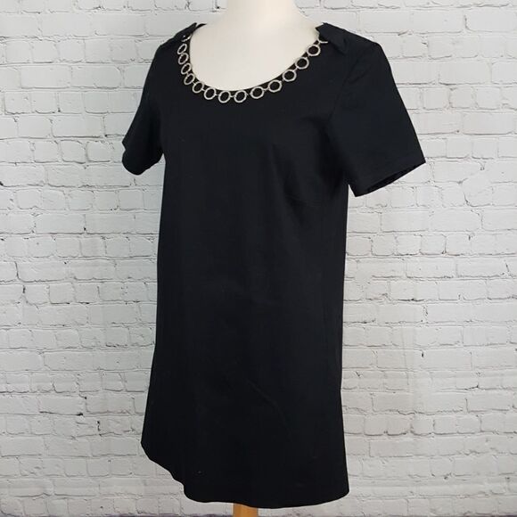 PINK TARTAN Black Short Sleeve Satin Dress sz 6 - Picture 2 of 5